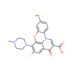 CN1CCN(c2c(F)cc3c(=O)c(C(=O)O)cn4c5ccc(N)cc5oc2c34)CC1 ZINC001772642688