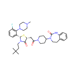 CN1CCN(c2c(F)cccc2[C@@H]2S[C@H](CC(=O)N3CCC(N4CCc5ccccc5NC4=O)CC3)C(=O)N2CCC(C)(C)C)CC1 ZINC000150606242