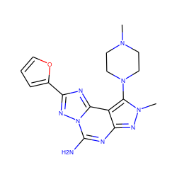 CN1CCN(c2c3c(nc(N)n4nc(-c5ccco5)nc34)nn2C)CC1 ZINC000013493994