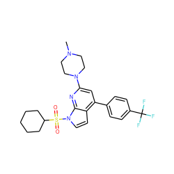 CN1CCN(c2cc(-c3ccc(C(F)(F)F)cc3)c3ccn(S(=O)(=O)C4CCCCC4)c3n2)CC1 ZINC000653851970