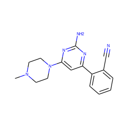 CN1CCN(c2cc(-c3ccccc3C#N)nc(N)n2)CC1 ZINC000040955686