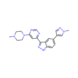 CN1CCN(c2cc(-c3n[nH]c4ccc(-c5cnn(C)c5)cc34)ncn2)CC1 ZINC000221104436