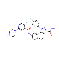 CN1CCN(c2cc(C(=O)Nc3ccc4c(c3)-c3c(c(C(N)=O)nn3-c3ccc(F)cc3)CC4)c(Cl)cn2)CC1 ZINC000043205341