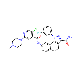 CN1CCN(c2cc(C(=O)Nc3ccc4c(c3)-c3c(c(C(N)=O)nn3-c3cccc(F)c3)CC4)c(Cl)cn2)CC1 ZINC000066078653