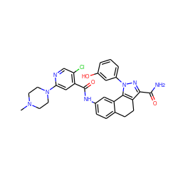 CN1CCN(c2cc(C(=O)Nc3ccc4c(c3)-c3c(c(C(N)=O)nn3-c3cccc(O)c3)CC4)c(Cl)cn2)CC1 ZINC000066074208