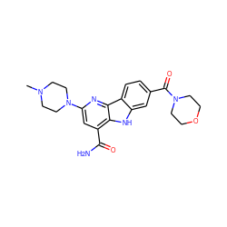 CN1CCN(c2cc(C(N)=O)c3[nH]c4cc(C(=O)N5CCOCC5)ccc4c3n2)CC1 ZINC000113204676