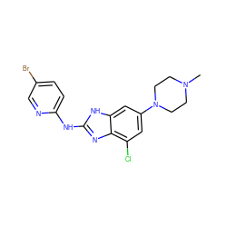 CN1CCN(c2cc(Cl)c3nc(Nc4ccc(Br)cn4)[nH]c3c2)CC1 ZINC000299832068