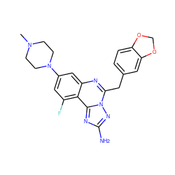 CN1CCN(c2cc(F)c3c(c2)nc(Cc2ccc4c(c2)OCO4)n2nc(N)nc32)CC1 ZINC000116236752