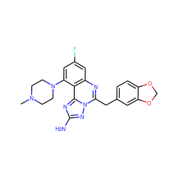 CN1CCN(c2cc(F)cc3nc(Cc4ccc5c(c4)OCO5)n4nc(N)nc4c23)CC1 ZINC000116239213