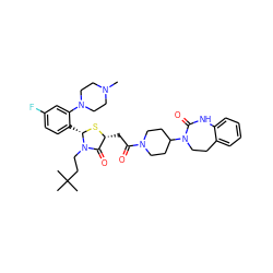 CN1CCN(c2cc(F)ccc2[C@@H]2S[C@H](CC(=O)N3CCC(N4CCc5ccccc5NC4=O)CC3)C(=O)N2CCC(C)(C)C)CC1 ZINC000150606251