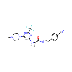 CN1CCN(c2cc(N3CC[C@@H]3C(=O)NCCc3ccc(C#N)cc3)nc(C(F)(F)F)n2)CC1 ZINC000169310247