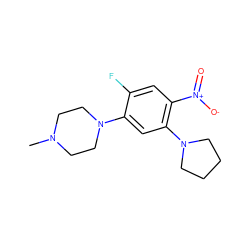 CN1CCN(c2cc(N3CCCC3)c([N+](=O)[O-])cc2F)CC1 ZINC000004819064