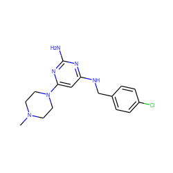 CN1CCN(c2cc(NCc3ccc(Cl)cc3)nc(N)n2)CC1 ZINC000045354685