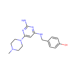 CN1CCN(c2cc(NCc3ccc(O)cc3)nc(N)n2)CC1 ZINC000045356717