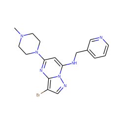 CN1CCN(c2cc(NCc3cccnc3)n3ncc(Br)c3n2)CC1 ZINC000096176126