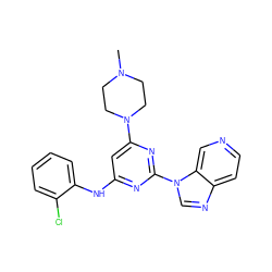 CN1CCN(c2cc(Nc3ccccc3Cl)nc(-n3cnc4ccncc43)n2)CC1 ZINC000036348897