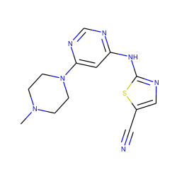 CN1CCN(c2cc(Nc3ncc(C#N)s3)ncn2)CC1 ZINC000028570491