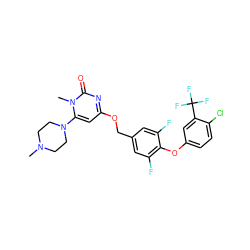 CN1CCN(c2cc(OCc3cc(F)c(Oc4ccc(Cl)c(C(F)(F)F)c4)c(F)c3)nc(=O)n2C)CC1 ZINC000653915951