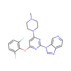 CN1CCN(c2cc(Oc3c(F)cccc3F)nc(-n3cnc4ccncc43)n2)CC1 ZINC000036348894