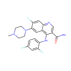 CN1CCN(c2cc3c(Nc4ccc(F)cc4F)c(C(N)=O)cnc3cc2F)CC1 ZINC000040933818