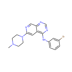 CN1CCN(c2cc3c(Nc4cccc(Br)c4)ncnc3cn2)CC1 ZINC000021289289