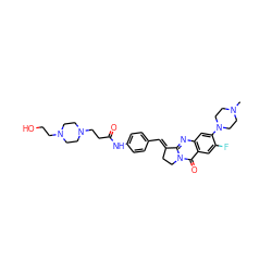 CN1CCN(c2cc3nc4n(c(=O)c3cc2F)CC/C4=C\c2ccc(NC(=O)CCN3CCN(CCO)CC3)cc2)CC1 ZINC001772610977