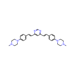 CN1CCN(c2ccc(/C=C/c3cc(/C=C/c4ccc(N5CCN(C)CC5)cc4)ncn3)cc2)CC1 ZINC000095574016