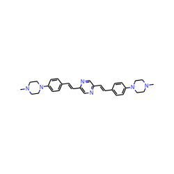 CN1CCN(c2ccc(/C=C/c3cnc(/C=C/c4ccc(N5CCN(C)CC5)cc4)cn3)cc2)CC1 ZINC000095575792