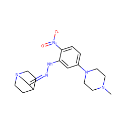 CN1CCN(c2ccc([N+](=O)[O-])c(N/N=C3\CN4CCC3CC4)c2)CC1 ZINC000004687284