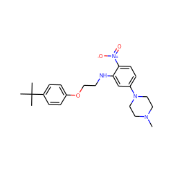 CN1CCN(c2ccc([N+](=O)[O-])c(NCCOc3ccc(C(C)(C)C)cc3)c2)CC1 ZINC000004719247