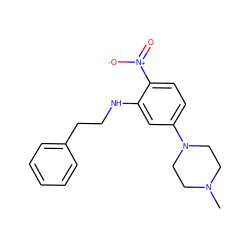 CN1CCN(c2ccc([N+](=O)[O-])c(NCCc3ccccc3)c2)CC1 ZINC000004687384