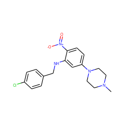 CN1CCN(c2ccc([N+](=O)[O-])c(NCc3ccc(Cl)cc3)c2)CC1 ZINC000004499250