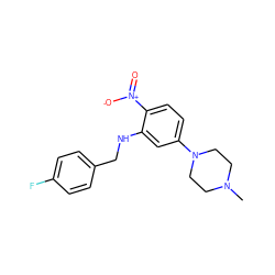 CN1CCN(c2ccc([N+](=O)[O-])c(NCc3ccc(F)cc3)c2)CC1 ZINC000028955473