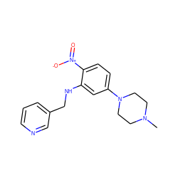 CN1CCN(c2ccc([N+](=O)[O-])c(NCc3cccnc3)c2)CC1 ZINC000004117521