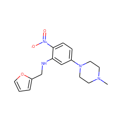 CN1CCN(c2ccc([N+](=O)[O-])c(NCc3ccco3)c2)CC1 ZINC000004117522