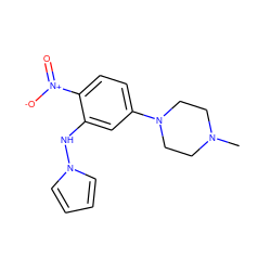 CN1CCN(c2ccc([N+](=O)[O-])c(Nn3cccc3)c2)CC1 ZINC000028955600