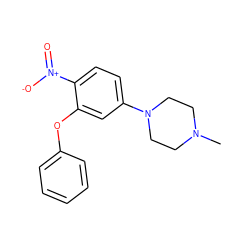 CN1CCN(c2ccc([N+](=O)[O-])c(Oc3ccccc3)c2)CC1 ZINC000028955614