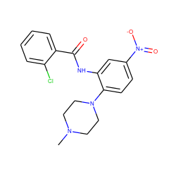 CN1CCN(c2ccc([N+](=O)[O-])cc2NC(=O)c2ccccc2Cl)CC1 ZINC000005049228