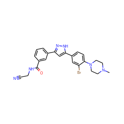 CN1CCN(c2ccc(-c3cc(-c4cccc(C(=O)NCC#N)c4)n[nH]3)cc2Br)CC1 ZINC000066080522