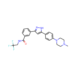 CN1CCN(c2ccc(-c3cc(-c4cccc(C(=O)NCC(F)(F)F)c4)n[nH]3)cc2)CC1 ZINC000066098594