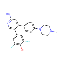 CN1CCN(c2ccc(-c3cc(N)ncc3-c3cc(F)c(O)c(F)c3)cc2)CC1 ZINC000473096669