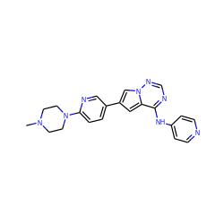 CN1CCN(c2ccc(-c3cc4c(Nc5ccncc5)ncnn4c3)cn2)CC1 ZINC000299832566