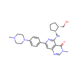 CN1CCN(c2ccc(-c3cc4ncn(C)c(=O)c4c(N[C@@H]4CCC[C@@H]4CO)n3)cc2)CC1 ZINC000143445007