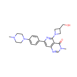 CN1CCN(c2ccc(-c3cc4ncn(C)c(=O)c4c(N4CC(CO)C4)n3)cc2)CC1 ZINC000115622283