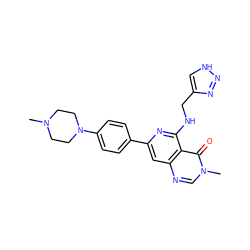 CN1CCN(c2ccc(-c3cc4ncn(C)c(=O)c4c(NCc4c[nH]nn4)n3)cc2)CC1 ZINC000115626492