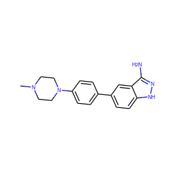 CN1CCN(c2ccc(-c3ccc4[nH]nc(N)c4c3)cc2)CC1 ZINC000040934848