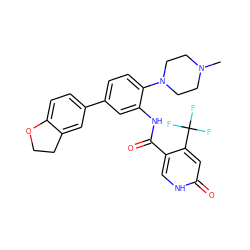 CN1CCN(c2ccc(-c3ccc4c(c3)CCO4)cc2NC(=O)c2c[nH]c(=O)cc2C(F)(F)F)CC1 ZINC000653845415