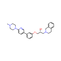 CN1CCN(c2ccc(-c3cccc(OC[C@H](O)CN4CCc5ccccc5C4)c3)cn2)CC1 ZINC000219725061