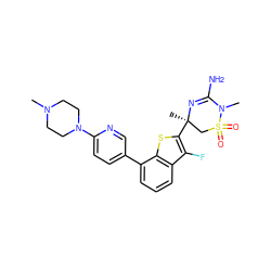 CN1CCN(c2ccc(-c3cccc4c(F)c([C@]5(C)CS(=O)(=O)N(C)C(N)=N5)sc34)cn2)CC1 ZINC000219634469