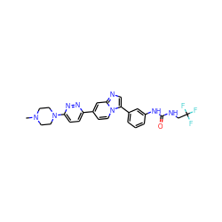 CN1CCN(c2ccc(-c3ccn4c(-c5cccc(NC(=O)NCC(F)(F)F)c5)cnc4c3)nn2)CC1 ZINC000146925109